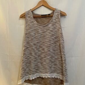 Cream and White Tank Top with Lace Trim